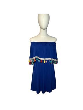 Judith March Blue Off Shoulder Resort Cover Up Mini Dress S Coquette Y2K Retro